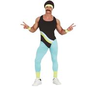 MIMIKRY Costume de gymnastique néon années 80 pour homme - Jumpsuit de travail pour hommes - Costume d'aérobic - Costume de sport - Mauvais goût, multicolore, L