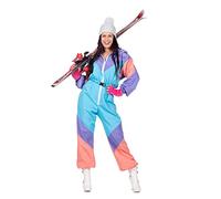 MIMIKRY Costume de ski pour femme des années 80 - Combinaison combinaison - Trash Bad Taste Apres Ski, Turquoise/Abricot/Violet, 40 cm