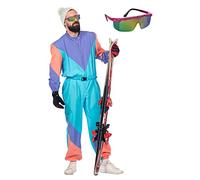 MIMIKRY Costume de ski rétro années 80 pour homme avec lunettes Combinaison une pièce Trash Bad Bouton Apres Ski Taille 62