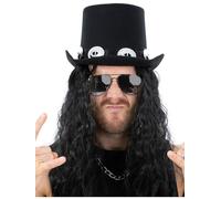 MIMIKRY Ensemble d'accessoires de costume Rockstar des années 80 - Chapeau cylindrique avec cheveux et lunettes - Heavy Metal