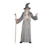 MIMIKRY Gandalf Costume de sorcier pour homme avec robe, chapeau, ceinture, gris