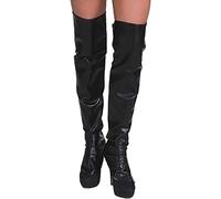 MIMIKRY Jambières au-dessus du genou - En cuir synthétique - Noir - Pour homme et femme - Pirate - Steampunk - Halloween - Taille : L/XL (pour homme)