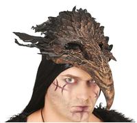 MIMIKRY Masque d'oiseau prédateur avec plumes marron Masque à bec pour Halloween Corbeau Oiseau Commedia dell'arte