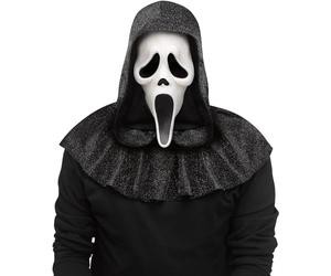 MIMIKRY Masque original Ghost Face Lives Scream 25th Anniversary Movie Edition avec capuche pailletée pour Halloween, Taille unique, Noir/Blanc.