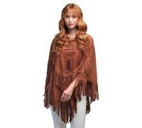 MIMIKRY Poncho unisexe à franges, marron, aspect daim, pour hippie, indiens, cowboy, cowgirl, gaucho