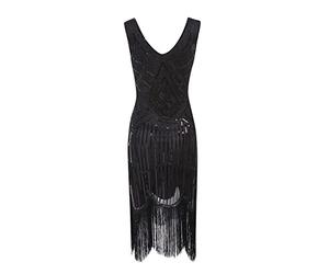 MIMIKRY Robe Charleston à paillettes noire avec franges pour femme Taille L