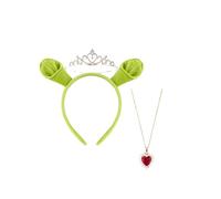MIMIKRY Shrek Kit d'accessoires de costume Fiona - Serre-tête avec oreilles d'ogre vertes - Couronne - Ensemble d'accessoires pour femme et fille - Carnaval et fête à thème
