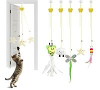 MIMIMOMO Lot de 5 jouets à suspendre pour chat d'intérieur avec ventouse | Teasers de porte à ventouse à suspendre avec abeille, nuage, libellule, étoile et chenille pour chats et chatons d'intérieur