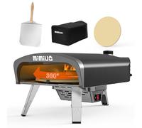 Mimiuo Four à pizza d'extérieur au gaz, système de rotation automatique et régulateur britannique, série Tisserie G-Oven portable, revêtement noir, pierre à pizza 33 cm