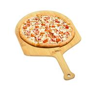 Mimiuo Pelle à Pizza en Bambou 30 cm, Planche à Pizza Bois avec Bord Biseauté et Poignée, Compatible avec Ooni, Ninja, Fours Domestiques - Plateau de Service et de Découpe