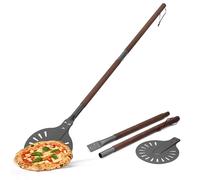 Mimiuo Pelle a Pizza Ronde en Aluminium 8 Pouces, Pelle à Pizza Perforée à Long Manche 122cm pour Tourner les Pizzas, Pizza Accessoires pour Four à Pizza