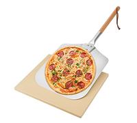Mimiuo Pierre à Pizza avec Pelle, Kit Pierre Pizza Rectangulaire 38x30 cm et aluminium Pelle à Pizza 71,5cm- ensemble d'outils à pizza pour Four & gril à gaz et barbecue à charbon