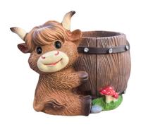 Mimoqk Adorable Cow Cache, Farmhouse Plant Vase, Mini Drainage Container, Cute Resin Sculpture, for Balcony Patio Backyard Garden Windowsill Desk Indoor Outdoor Tender Cactus Plant Decor Offer