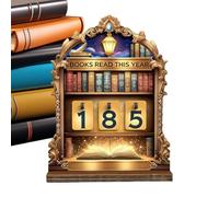 Mimoqk Book Counter, Retro Wooden Bookshelf Decoration, Books Read Counter with Design, Reading Counters with Build, School Library Accessories, Book Counters for Men Women