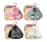 Mimoqk Bunny Charm, Cute Soft Plush, Stuffed Animal Doll with Metal Case, Adorable Bunny Keychain for Backpack Purse Women Kids Valentines Handbags, Gift Accessory, Mini Plush Toy for Bag Decoration