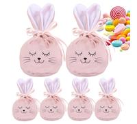 Mimoqk Bunny Goodie Bags, Reusable Drawstring Pouches, Easter Party Bags with 6 Pieces, Storage Bag for Treats, Party Supplies, Snack Jewelry Gift Bag for Children Snack Food Candy Jewelry