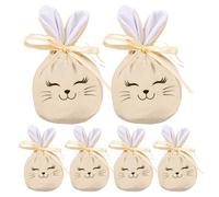 Mimoqk Bunny Goodie Bags, Reusable Drawstring Pouches, Easter Party Bags with 6 Pieces, Storage Bag for Treats, Party Supplies, Snack Jewelry Gift Bag for Children Snack Food Candy Jewelry