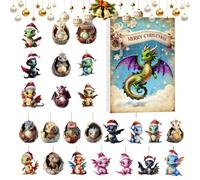 Mimoqk Calendrier de compte à rebours | Pendentifs dinosaures 2D 2D - Figurines décoratives de Noël en forme de dragon pour arbre, fenêtre, bureau, voiture, magasins, étagères, bureau, couronnes de