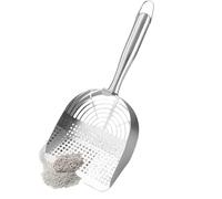 Mimoqk Cat Litter Scoop, 32.5x13.5x4cm, Metal Cat Scooper, Ergonomic Handle Gravel Shovel, Hollow Sand Sifter for Poop Sand, Pet Supplies for Kittens and Puppies, Silver