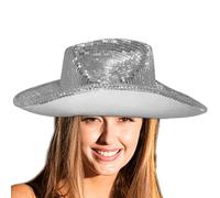 Mimoqk Chapeau de boule disco, chapeau de cowboy boule disco,Chapeau miroir, casquettes de cowboy à paillettes - de fête à paillettes, amusant et scintillant, superbe pour enterrement de
