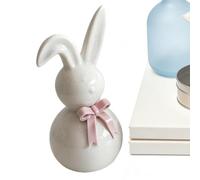 Mimoqk Easter Bunny Sculpture, Ceramic Spring Rabbit, Easter Spring Sculpture with Bowknot, Holiday Table Decor with Cute Design, Seasonal Figurine Collection, Rabbit Ornament for Home