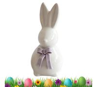 Mimoqk Easter Bunny Sculpture, Ceramic Spring Rabbit, Easter Spring Sculpture with Bowknot, Holiday Table Decor with Cute Design, Seasonal Figurine Collection, Rabbit Ornament for Home