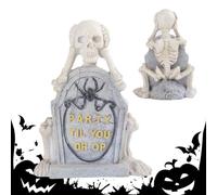 Mimoqk Figurine Squelette, de Pierre tombale Gothique, décoration de cimetière de résine effrayante, Accessoire de fête idéal pour Vacances d'halloween, affichages de Bureau, Tables d'ac