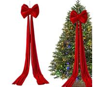 Mimoqk Giant Bow for Christmas Tree and Home Decor, Pre-Tied Large Reusable Ornament with Festive Design, Giant Christmas Tree Bow for Indoor Door Front Staircase Fence Backdrop