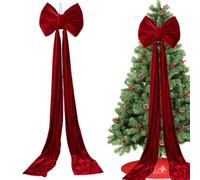 Mimoqk Giant Bow for Christmas Tree and Home Decor, Pre-Tied Large Reusable Ornament with Festive Design, Giant Christmas Tree Bow for Indoor Door Front Staircase Fence Backdrop