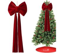 Mimoqk Giant Bow for Christmas Tree and Home Decor, Pre-Tied Large Reusable Ornament with Festive Design, Giant Christmas Tree Bow for Indoor Door Front Staircase Fence Backdrop