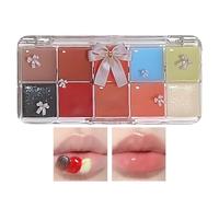 Mimoqk Lip Palette Set, 10-Color Tinted Lip Gloss and Moisturizing Lipstick Kit, Non-Sticky Jelly Lip Makeup Palette for Costume and Everyday Makeup Looks