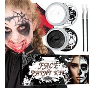 Mimoqk Peinture pour le visage blanche et noire,Peinture pour le visage Halloween noir et blanc - Palette de maquillage avec pinceaux,Peinture pour le visage de grande capacité, kit de maquillage de