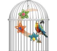 Mimoqk Perchoirs pour Oiseaux | Perchoir en Bois Forme avec Cloche Étoile À Mâcher, Perruches - pour Les Cacatoès Gris du Gabon Ara Canari Inséparable Calopsitte Conure
