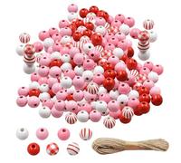 Mimoqk Perles en bois, perles de Saint-Valentin, perles artisanales, perles rondes en bois naturel, perles de Saint-Valentin, perles de fabrication de bijoux, perles de 1,6 cm, perles en bois pour