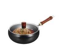 Mimoqk Poêle antiadhésive, wok résistant aux rayures avec poignée en bois, sans revêtement, fond plat à induction, pour la cuisson, le ragoût, la cuisine à la maison, etc