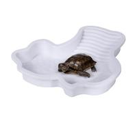 Mimoqk Reptile Bathing Pool, Turtle Water Bowl, 1.22x10.43 inches Size Basking Terrace Aquarium Ramp, Feeding Decor for Lizards Frogs Snakes, White, Brown, Red