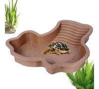 Mimoqk Reptile Bathing Pool, Turtle Water Bowl, 1.22x10.43 inches Size Basking Terrace Aquarium Ramp, Feeding Decor for Lizards Frogs Snakes, White, Brown, Red