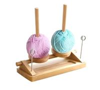 Mimoqk Rotating Yarn Stand, Wooden Thread Spinner System, Double Spool Craft Organizer Base, Smooth Rotate Crochet Holder Device, Handmade Fiber Feed Station, Knitting Supply Accessory for Beginners