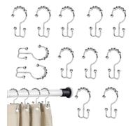 Mimoqk Shower Rod Hooks, Double Glide Hanger, Drapery Liner Rings, 12 Pieces Set, Sturdy Rust-Resistant Material, Shower Hooks for Home, Window, Closet, Bathroom, Hotel, Dorm, Gym