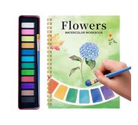MIMOQK Watercolor Workbook - Aquarement pratique du livre de peinture, avec ensemble de peintures et de pinceaux en 12 couleurs, kit de dessin créatif, Facile à utiliser des fournitures de peinture p