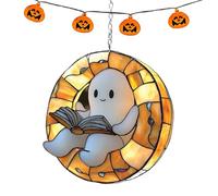 Mimoqk Window Sun Catcher, Spooky Reading Design, Sun Catcher with Rainbow Ghost Art, Suns Catchers Use for Workplace, Car, Decorative Halloween Ornament, Window Catchers for Home