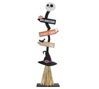 Mimoqk Witch Broom, Witches Wood Sign, Rustic Halloween Decor, Spooky Room Ornament Accent, Hanging Display Piece, 1-Pack, for Porch Lawn Door Garden Bedroom Farmhouse Use More