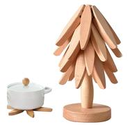 Mimoqk Wooden Tree Trivet Set, Heat-Resistant Christmas Decorations, Artisanal Coasters Trivets Set Pan Stand With Wood Craft and Holiday Design, Protective Kitchen Accessories for Kitchen, Living Roo