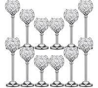 Mimorou Lot de 12 bougeoirs décoratifs en Cristal doré ou argenté pour Mariage, fête, Centre de Table de Noël (argenté)