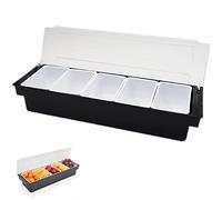 Mimosa Bar Supplies Ice Cooled Garnish Tray Condiment Tray with Ice Chamber Containers with Lids and Removable Chilled Server Condiment Server for Bartending 6 Compartments Glass Containers(5)