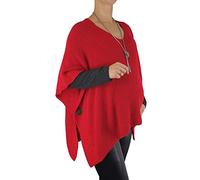 Mimosa Maternité Femme Made in Italy Taille Unique Poncho en Tricot Chaud Tunique Qualité Supérieure avec Un Sac Cadeau Gratuit (Taille Unique, Red)