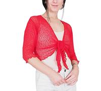 Mimosa Mesdames Femme Boléro au Crochet Briller en Dentelle Plaine Etendue Résille Cardigan Haussement D'épaules (Taille Unique, Red)