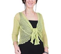 Mimosa Mesdames Femme Boléro au Crochet Briller en Dentelle Plaine Etendue Résille Cardigan Haussement D'épaules (Taille Unique, Lime)