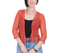 Mimosa Mesdames Femme Boléro au Crochet Briller en Dentelle Plaine Etendue Résille Cardigan Haussement D'épaules (Taille Unique, Burnt Orange)