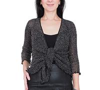 Mimosa Mesdames Femme Boléro au Crochet Briller en Dentelle Plaine Etendue Résille Cardigan Haussement D'épaules (Taille Unique, Black/Silver)